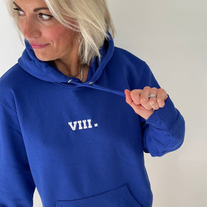 Cobalt Blue Numerals Embroidered Hoodie