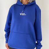 Cobalt Blue Numerals Embroidered Hoodie