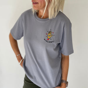 Mid Grey Fortune Palm Embroidered T-shirt